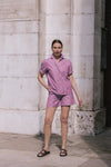 Bessie A-Line Short in Berry Red Stripe Cotton by Saywood