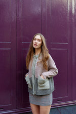 Betty Patchwork Cardigan in Heather Pink and Oatmeal by Charl