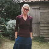 Burgundy Ribbed V Neck Top