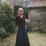 Denim Basque Midi Skirt