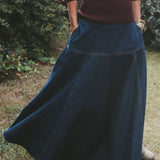 Denim Basque Midi Skirt