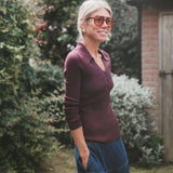 Burgundy Ribbed V Neck Top