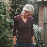 Burgundy Ribbed V Neck Top