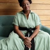 Aja's Linen Maxi Dress with Belt in Mint Green/Black by Lora Gene