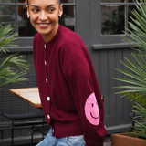 Smile Patch Cashmere Blend Cardigan in Burgundy