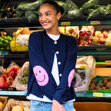 Smile Patch Cashmere Blend Cardigan in Navy