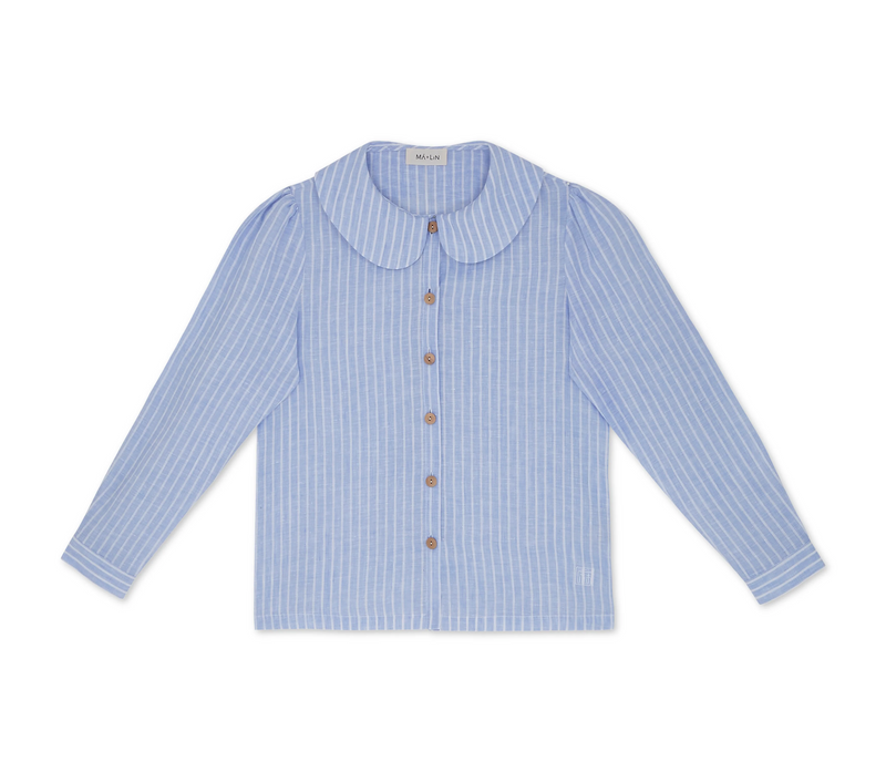 Claudine Linen Blouse in Baby Blue Stripe by Ma + Lin