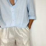 Millie Scalloped Cotton Short in Silver Stripe