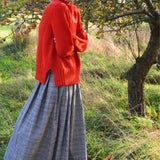 Check Pleated Midi Skirt