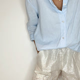 Millie Scalloped Cotton Short in Silver Stripe