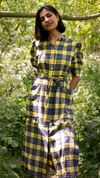 Rosa Puff Sleeve Shirtdress in Yellow Check Lyocell/ Cotton by Saywood