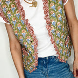 Kiki Cotton Quilted Waistcoat in Green and Pink