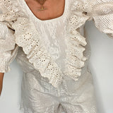 Millie Scalloped Cotton Short in Silver Stripe