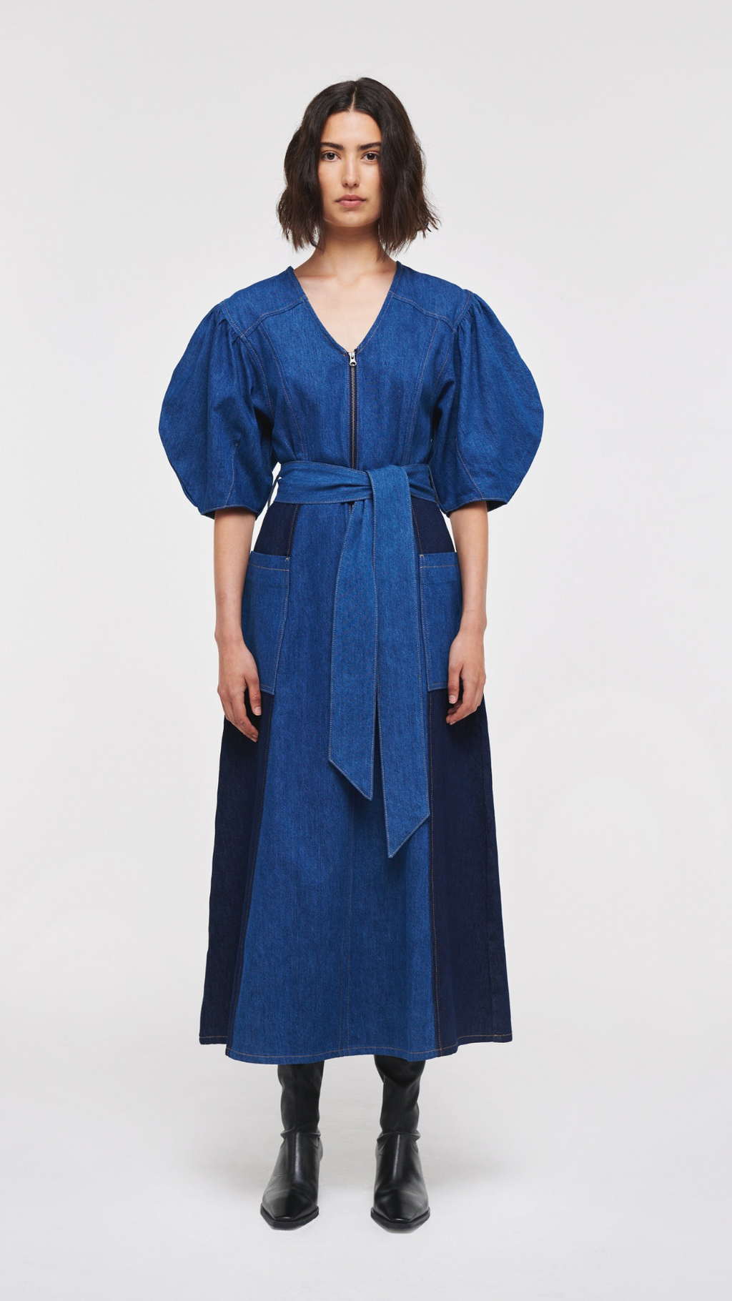 Jalen Patchwork Denim Midi Dress by Aligne – Percy Langley