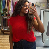 Monika Cropped Mohair Vest in Red