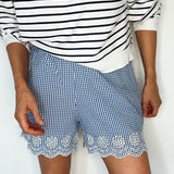 Peggy Broderie Cotton Short in Blue Gingham
