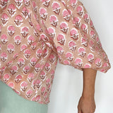Penny Tie Neck Cotton Shirt in Pink Floral