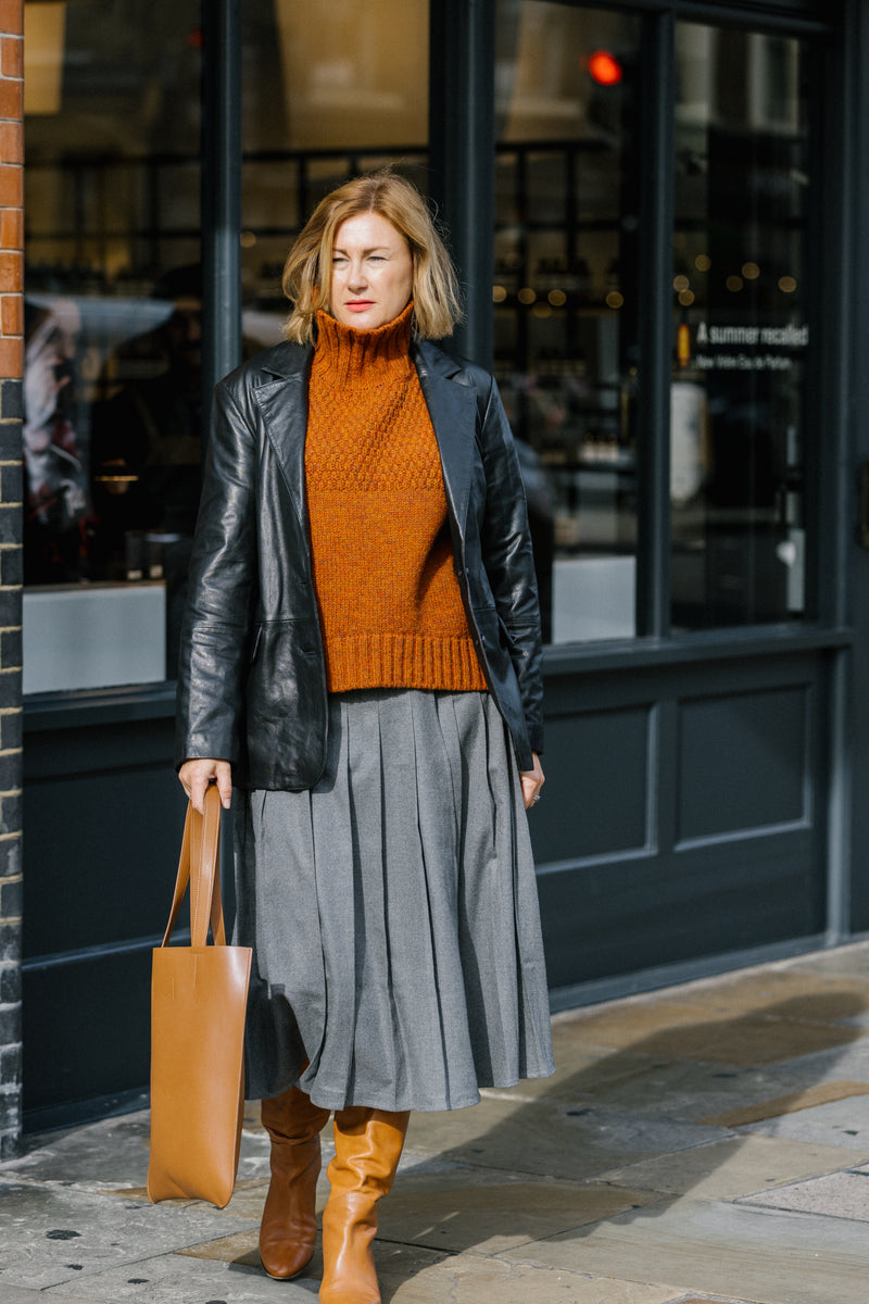 Grey Flannel Pleat Midi Skirt by Albaray