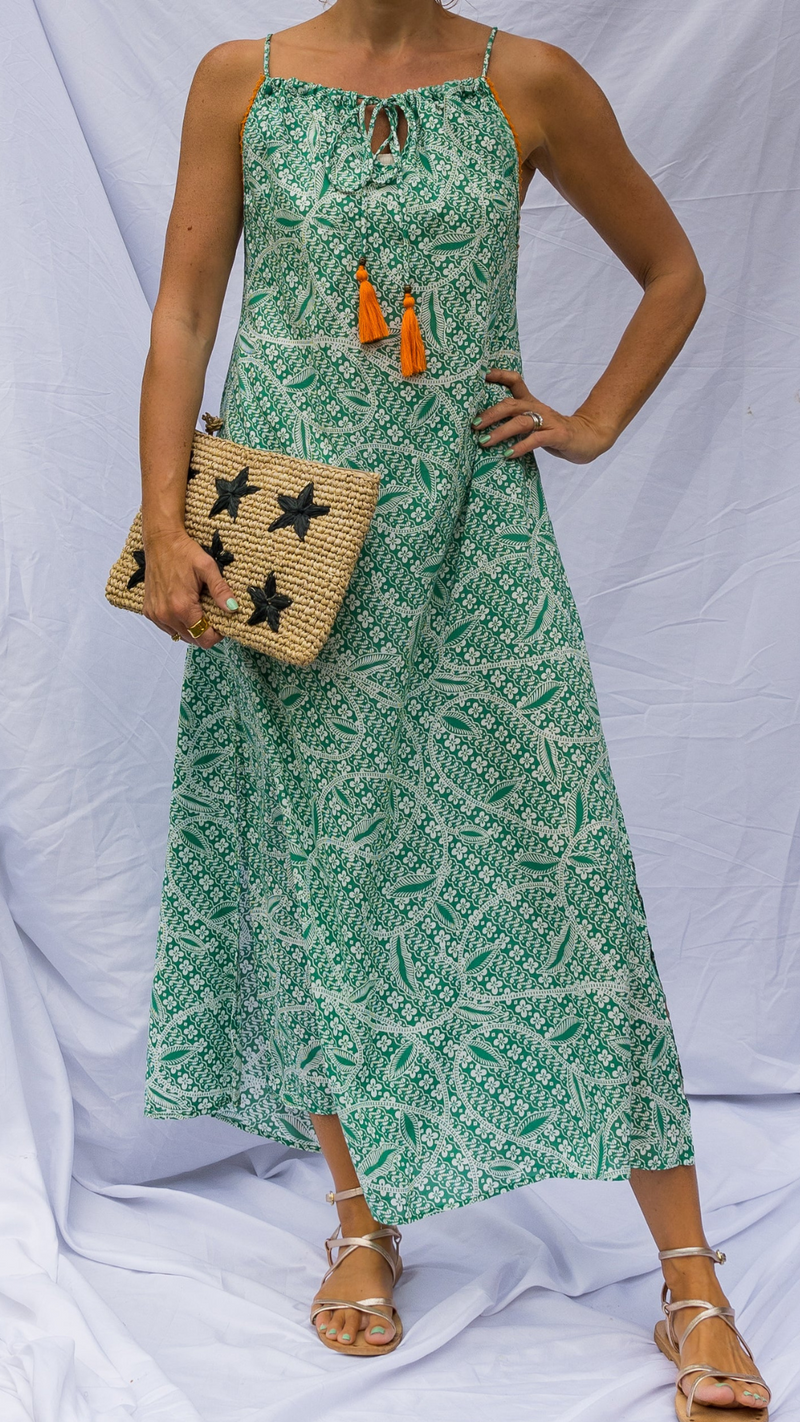 Sleeveless Beach Dress in Batik Green by Arifah Studio