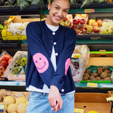 Smile Patch Cashmere Blend Cardigan in Navy