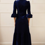 Victoria Round Neck Corduroy Midi Dress in Navy