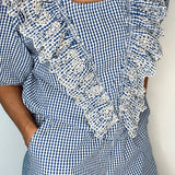 Peggy Broderie Cotton Short in Blue Gingham
