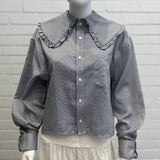 Navy Shirt with Big Frill Collar