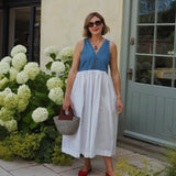 Florence Denim Dress With White Cotton Skirt