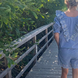 Peggy Broderie Cotton Short in Blue Gingham