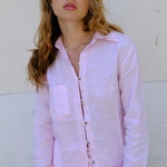 pure linen pink shirt with white button detailing 