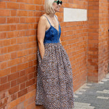 Rita Denim and Leopard Print Maxi Dress