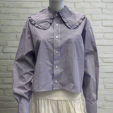 Navy Check Shirt with Big Frill Collar