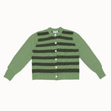 Chunky Stripe Cashmere Blend Cardigan in Matcha Green