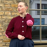 Smile Patch Cashmere Blend Cardigan in Burgundy