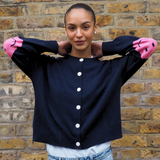 Smile Patch Cashmere Blend Cardigan in Navy