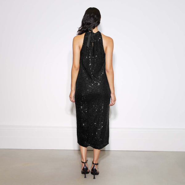 Sequin Halter Dress Black by Albaray