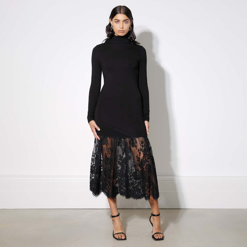 Jersey and Lace Mix Dress Black by Albaray