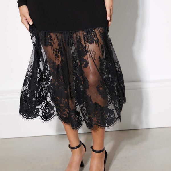 Jersey and Lace Mix Dress Black by Albaray