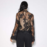 Lace Scallop Long Sleeve Top Black by Albaray