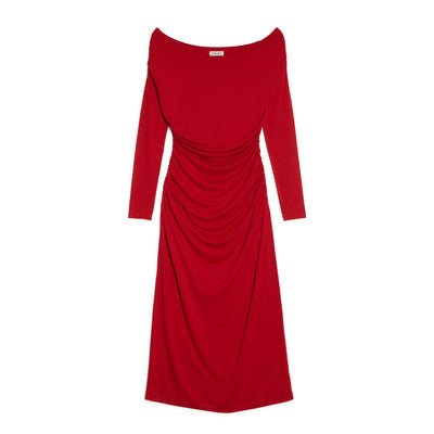 Ruched Off Shoulder Dress In Red by Albaray