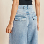 Wide Pleat Jeans in Light Wash by Albaray