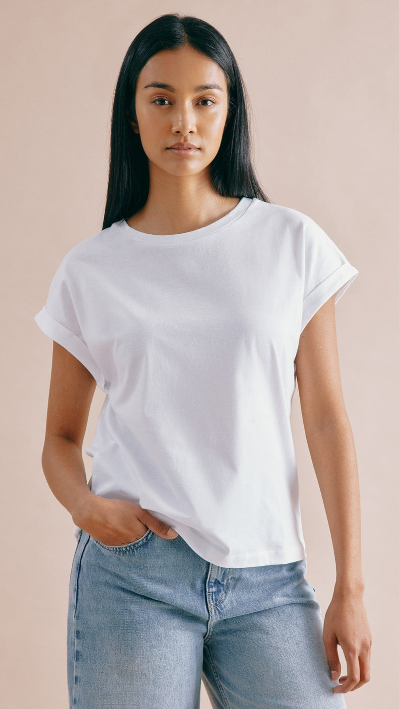 White Roll Back T Shirt by Albaray