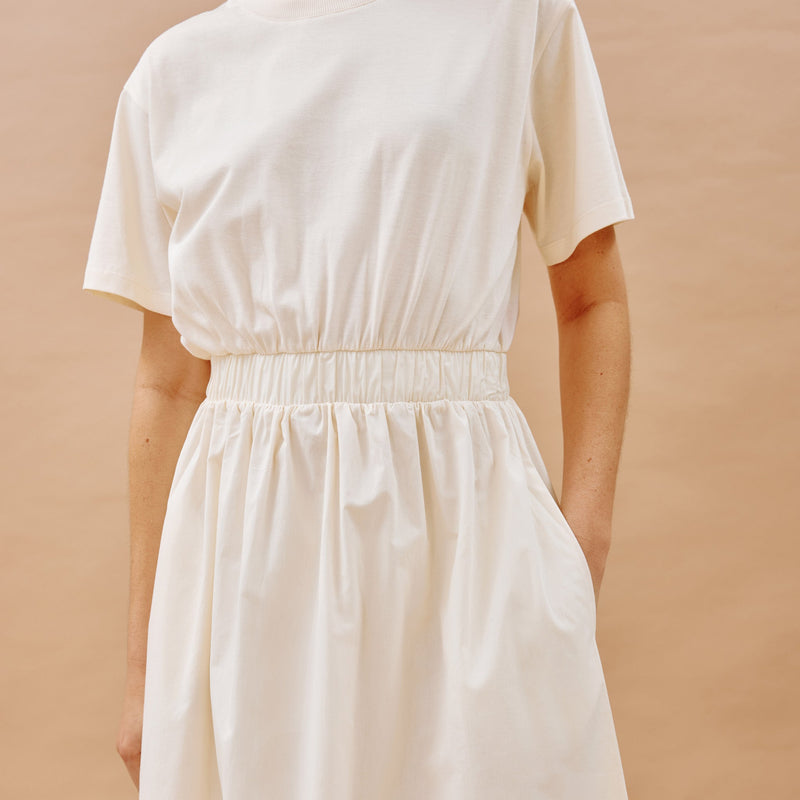 Woven Mix T Shirt Dress Cream by Albaray