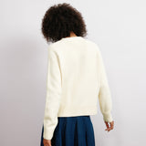 Cream Wool Blend V Neck Cardigan
