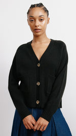 Black Relaxed V Neck Cardigan by Albaray