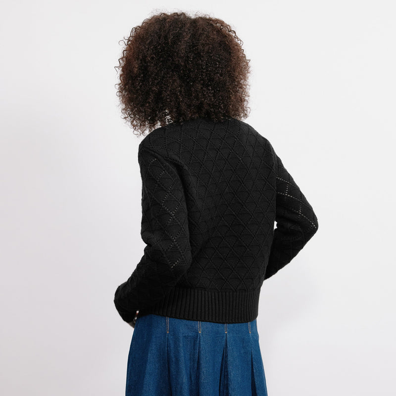 Black Pointelle Cardigan by Albaray