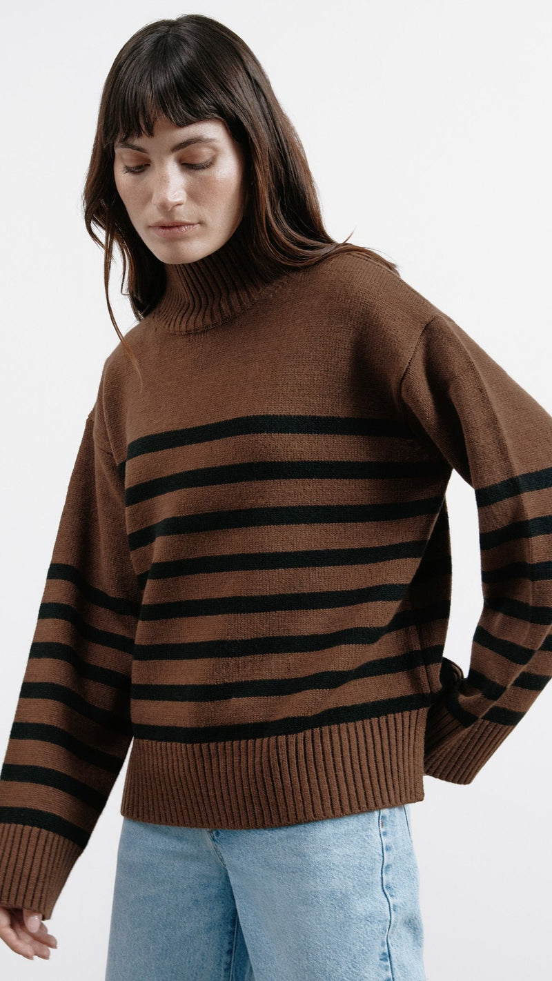 Chocolate Stripe Turtle Neck Jumper by Albaray