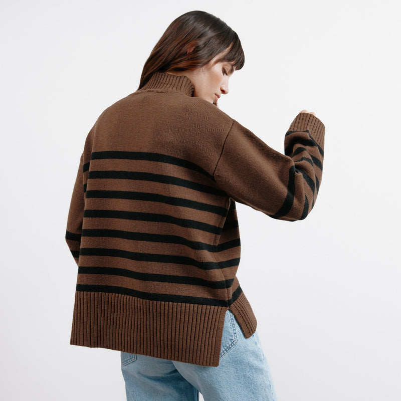 Chocolate Stripe Turtle Neck Jumper by Albaray