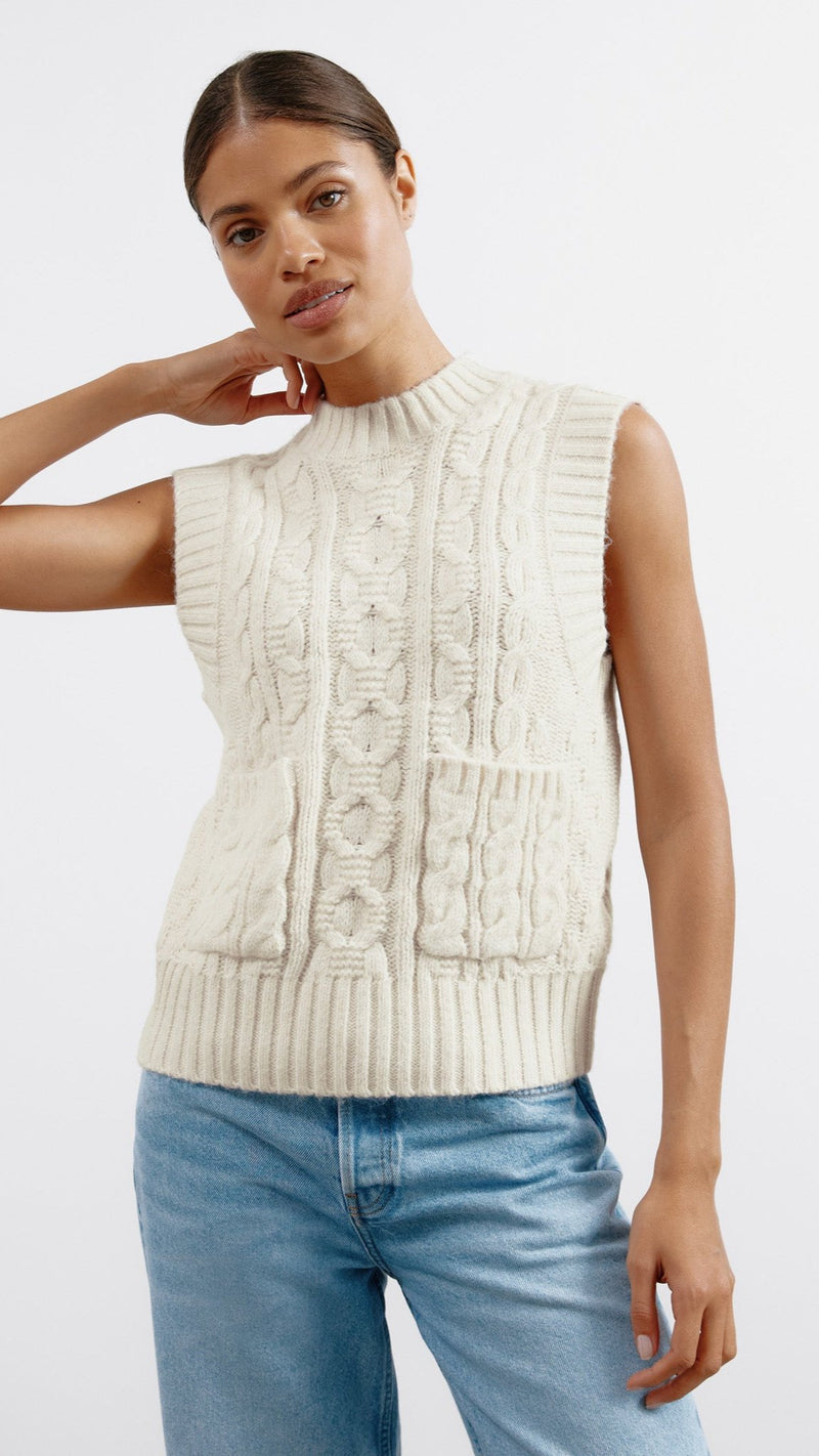 Cream Cable Pocket Tank by Albaray