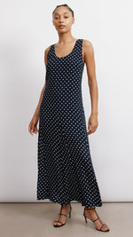 Navy and Cream Spot Maxi Dress by Albaray